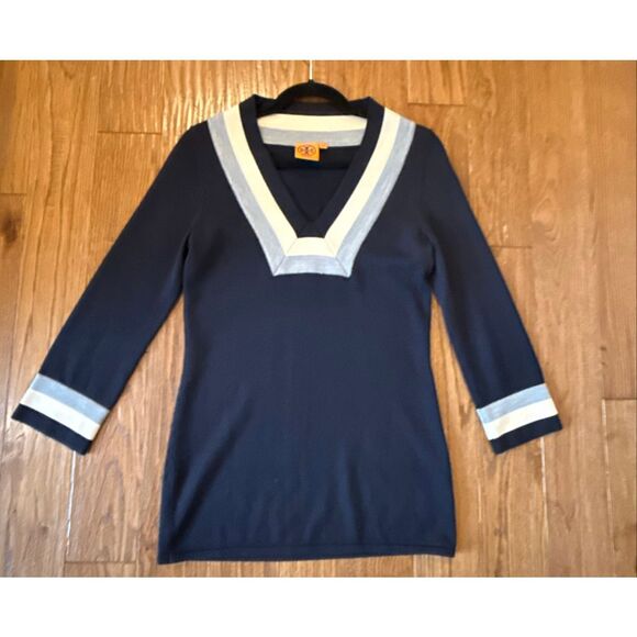 Tory Borch Cicada Merino Wool trim neck tunic sweater xsmall - Picture 4 of 12